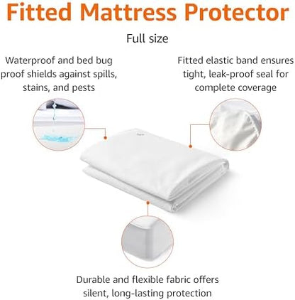 Amazon Basics Waterproof Mattress Protector, Full Size, 18-Inch Deep Pocket, White (Pack of 4)