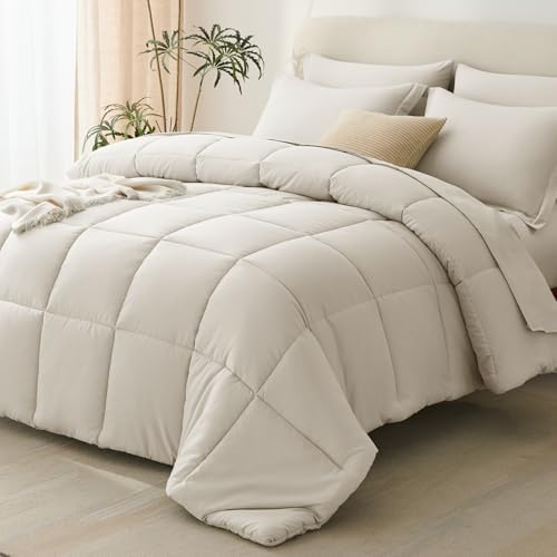CozyLux Oversized King Comforter Set, 7-Piece Bed in a Bag, Beige