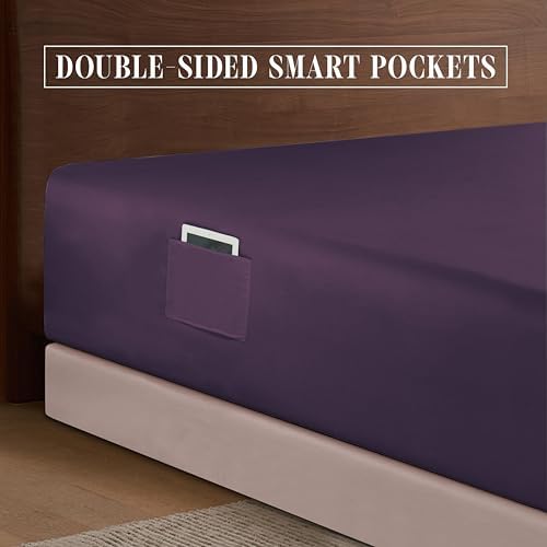 Elegant Comfort 1500 Premium Hotel Quality 18-24 Inches Deep - Extra Deep Pocket Single Fitted Sheet for High Mattress, Luxury and Softest, Smart Pocket - Wrinkle Free, Queen, Purple