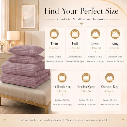 CozyLux Fleece Queen Comforter Set, 3 Piece Winter Warm Dusty Pink Bedding