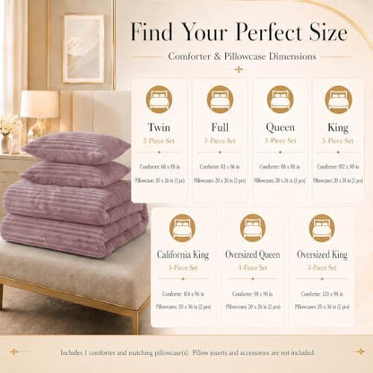 CozyLux Fleece King Size Comforter Set, 3 Piece Warm Dusty Pink Bedding