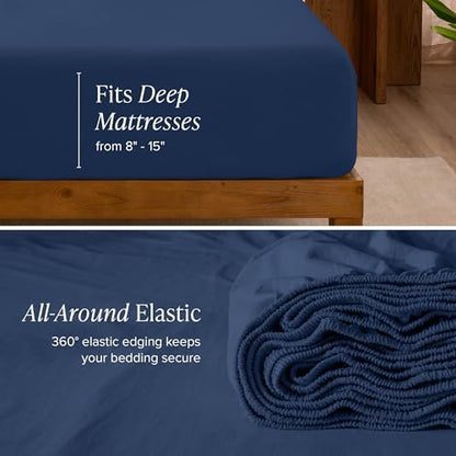 Bare Home 100% Organic Cotton Jersey Sheet Set (Full, Dark Blue)