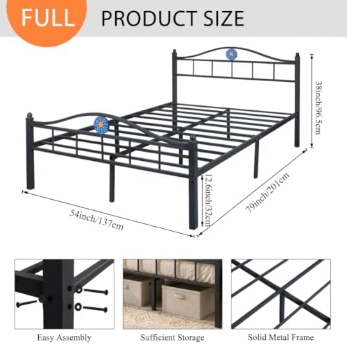 Full Size Bed Frame with Headboard Footboard, Victorian Metal Platform Beds