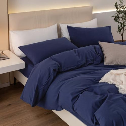 JIYUAN California King Washed Cotton Duvet Cover Set, Relaxed Linen Feel
