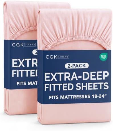 CGK Linens 2 Pack Extra Deep Twin XL Fitted Sheets - Baby Pink