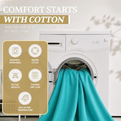 Full XL 100% Cotton Jersey Knit Sheet Set, 4PC, 15" Deep Pocket, Aqua
