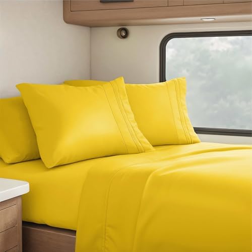Clara Clark RV Queen Sheets, 6 Piece RV Sheets Set - Hotel Luxury Sheets for RV Bunks, Super Soft Bedding Set, Short Queen,Yellow