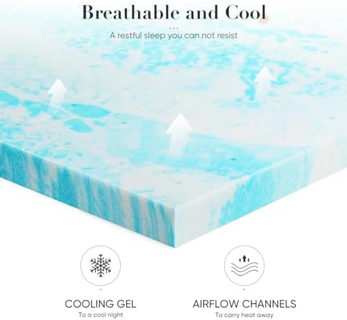 DUMOS Mattress Toppers Memory Foam, Thick Bed Topper Pad Cooling Gel Infused Soft Comfy Padding Breathable for Sleeper Sofa Couch RV Camper, CertiPUR-US Certified, Blue, 2 Inch, Twin Size