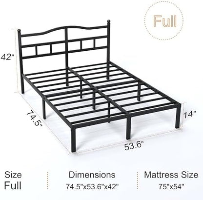 Snaye 14 Inch Full Size Bed Frame with Headboard, Heavy Duty Metal Platform Bed Frame Full Size Mattress Foundation with Sturdy Steel Slats, Easy Assembly Noise Free
