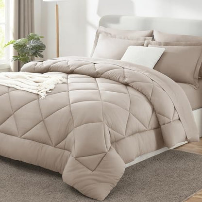 CozyLux Queen Comforter Set 88"x88" Linen - 7 Piece Bed in a Bag