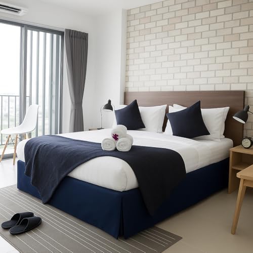 Mattress-Homes Luxury Box Pleated Bed Skirt Split Corners Platform Style Easy Fit Fade & Wrinkle Resistant with Tailored Drop 18 Inch (Full, Navy Blue)