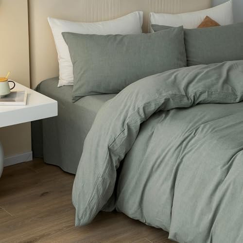 JIYUAN Super Queen Washed Cotton Duvet Cover Set Relaxed Linen Feel