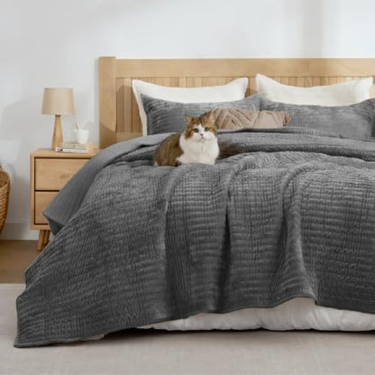 BEDELITE Velvet Quilt Set Queen Size, Luxury Velvet Comforter Bedding