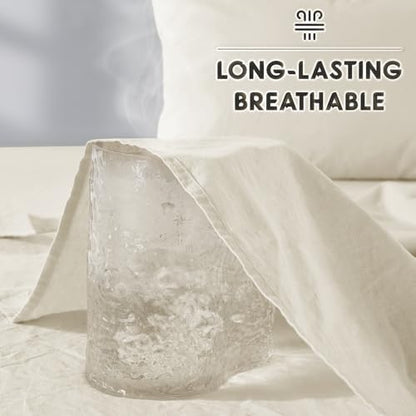 SONORO KATE 100% French Linen Queen Size Sheets Set,Extra Deep Pocket,4PC