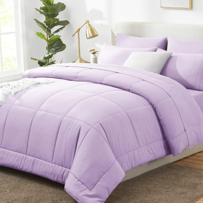CozyLux Queen Comforter Set Lavender - 7 Pieces Bed in a Bag