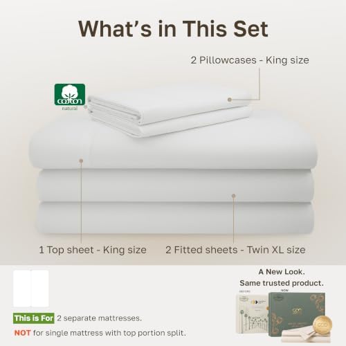 California Design Den 600 Thread Count Split King Bed Sheets Sets, 5 Pcs