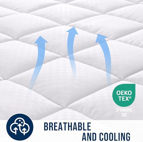OLANLY Queen Quilted Fitted Mattress Pad – Soft Pillow Top Mattress Topper, Down Alternative Fill, Cooling Comfort Breathable Mattress Cover, Machine Washable Deep Pocket Mattress Protector, White