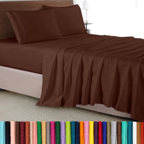 Elegant Comfort Luxury 4-Piece Bed Sheet Set - Luxury Bedding 1500 Premium Hotel Quality Microfiber, Wrinkle Resistant Cool & Breathable, Easy Elastic Fitted, Full, Brown