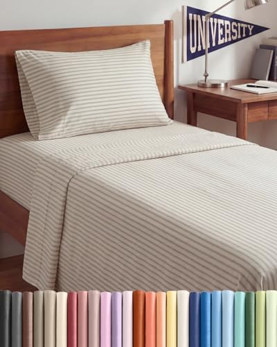 Duvet Cover Twin/Twin XL - 2 Piece Set, College Dorm Room - Beige Stripes 2