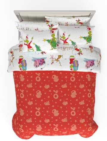 Grinch By Dr. Seuss Holiday & Christmas Bedding Super Soft Comforter and Sheet Set with Sham, 7 Piece Queen Size (Official Dr. Seuss Product) By Franco