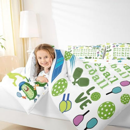 Castle Fairy Funny Pickleball Comforter Set Full Size American Modern Sports Bedding Set Kids Boys Girls Cartoon Athlete Silhouette All Season Quilt Set Geometric Balls Bedding Comforter Sets,3Pcs
