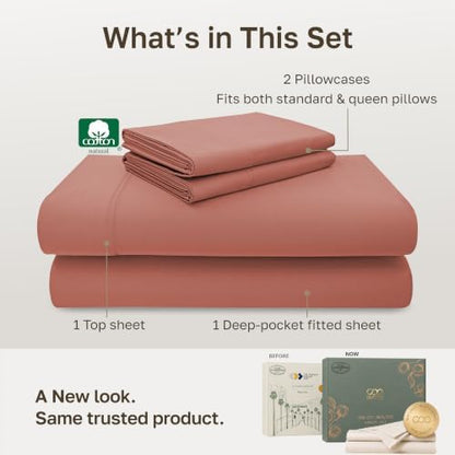 California Design Den 600 Thread Count Queen Bed Sheet Set, Terracotta