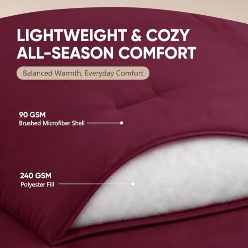 HIMEET Full Comforter Set, 7-Piece Point-Quilted Bed in a Bag, Burgundy