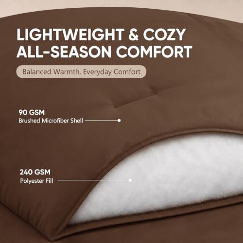 HIMEET Full Comforter Set, 7-Piece Point-Quilted Bed in a Bag, Brown