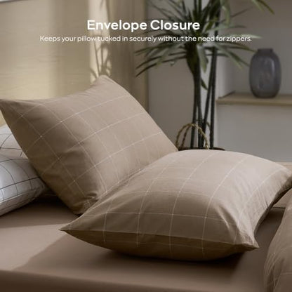JELLYMONI 100% Cotton Plaid Full Duvet Cover Set, Tan