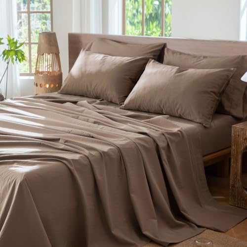 MooMee Sheet Set 100% Washed Cotton Linen-Like Extra Deep Pocket King