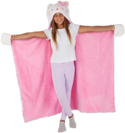 Franco Sanrio Hello Kitty Pink Bow Plush Hooded Blanket, Kids Bedding Super Soft Throw Blanket, 50 in x 40 in, (Officially Licensed Product)