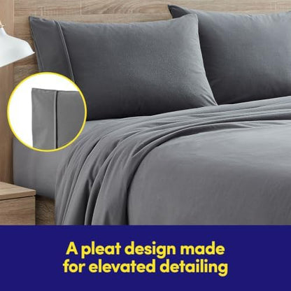 Flannel Sheets Warm and Cozy Deep Pocket Breathable All Season Bedding Set with Fitted, Flat and Pillowcases, Queen, Gray