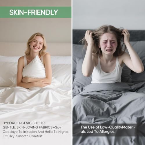 100% Real Bamboo Viscose & Lyocell Tencel Sheets Set Queen Size | Breathable & Cooling for Hot Sleeper | Luxury Silky Soft Fabric | 18" Deep Pocket with Corner Straps (White, Queen)