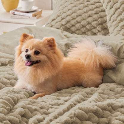 BEDELITE Fluffy King Size Comforter Set, Taupe Fleece Bed Set 3 Pieces