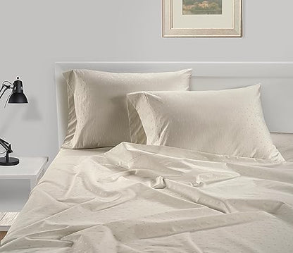 LANE LINEN King Size Bed Sheets Sateen Weave - Ivory Swiss Dot