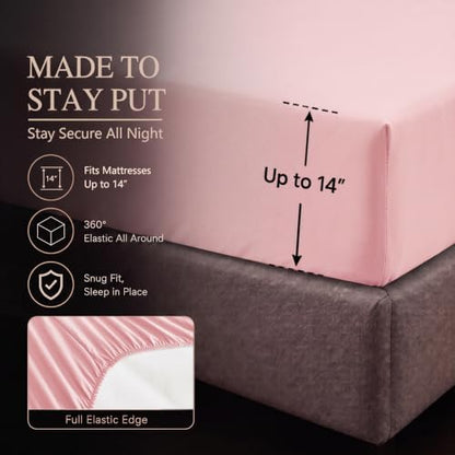 CozyLux King Size Comforter Set Pink, 7 Pieces Pintuck Bed in a Bag