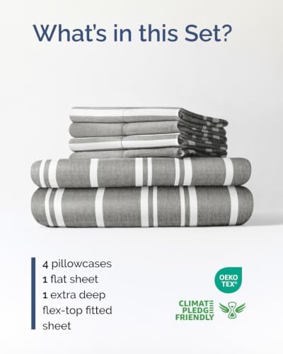 Flex Top Split Head King 6 Piece Sheet Set - Soft & Cooling - Grey Stripes