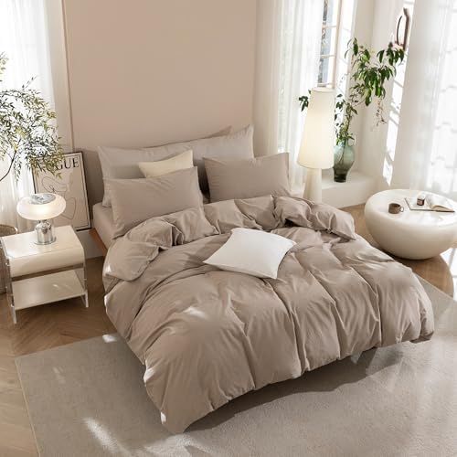JIYUAN Oversized Queen Washed Cotton Duvet Cover Set Relaxed Linen Feel