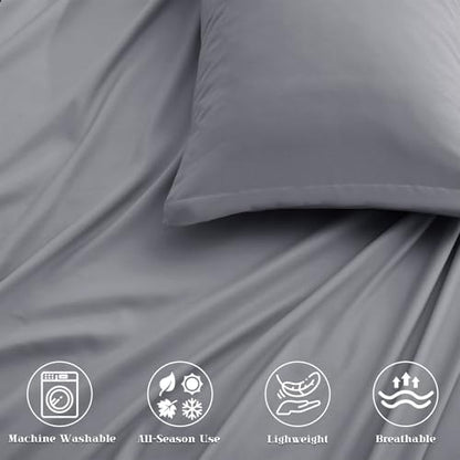 P Pothuiny 5-Piece Split King Sheets Set, Light Gray Soft Microfiber Fabric