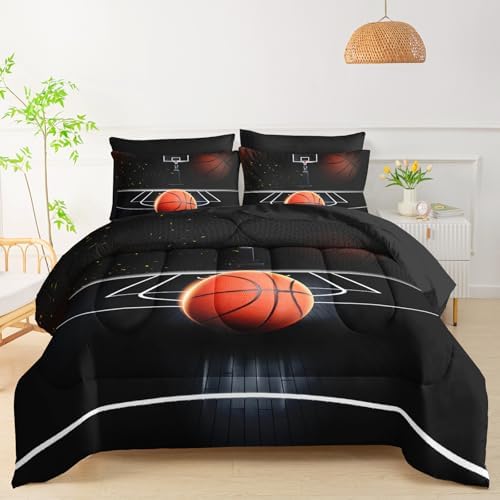 QOOMO Basketball 7 Pieces Comforter Set Full,3D Sports Bedding Set for Kids
