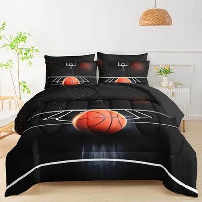 QOOMO Basketball 7 Pieces Comforter Set Full,3D Sports Bedding Set for Kids