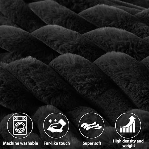 Rycwola Faux Fur Headboard Pillow with 2 Pack Neck Roll Pillow Large Headboard Pillow Soft and Supportive with Removable Cover (Black, King)