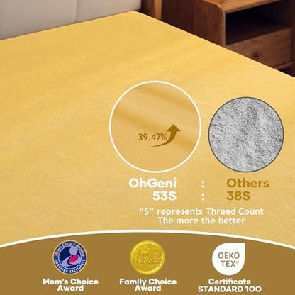 OhGeni Waterproof Mattress Protector, Queen Size Mattress Pad Fitted with Deep Pocket 6"-18", Breathable Soft, Washable DirtProof Mattress Cover, Yellow, More Than 99 pcs fibers, Daybed Cover