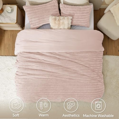 BEDELITE Faux Fur Twin/Twin XL Comforter Set, Fluffy Bed Set, Pink