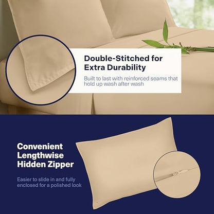 Kickoff Viscose Bamboo Sheets Twin XL Size 3-pc 100% Organic Bamboo Viscose Bed Cooling Sheets Twin XL Size Set Cool Bedding for hot Sleepers Sheet Set - Gift Ready Packaging (Beige, TXL)