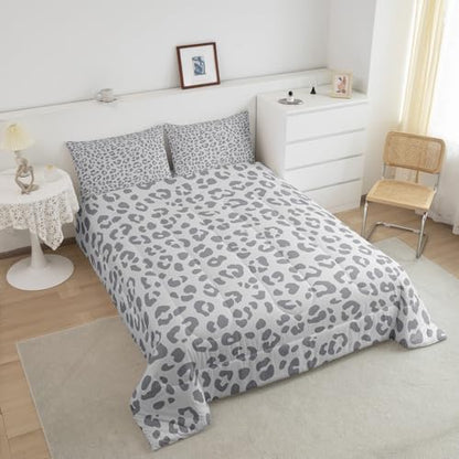 Feelyou Leopard Print Bedding Set Silver Gray Leopard Comforter Set for Boys Girls Kids Cheetah Printed Comforter Africa Wild Animal Skin Theme Duvet Set Room Decor Twin Size Quilt Set 2Pcs