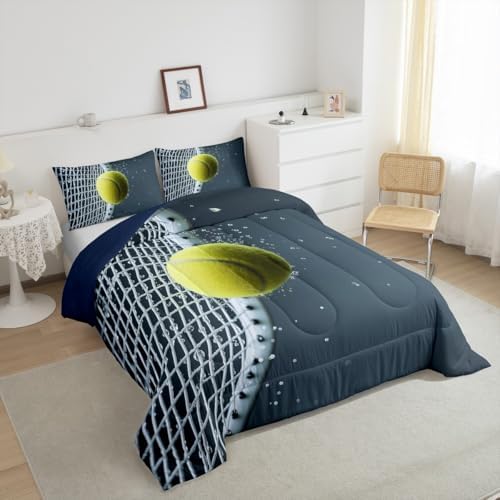 Castle Fairy 3D Tennis Comforter Set Toddler Size for Kids Modern Sport Competition Bedding Sets All Season Tennis Racket Print Quilt Set Bedroom Decor Ball Games Down Comforter,2Pcs