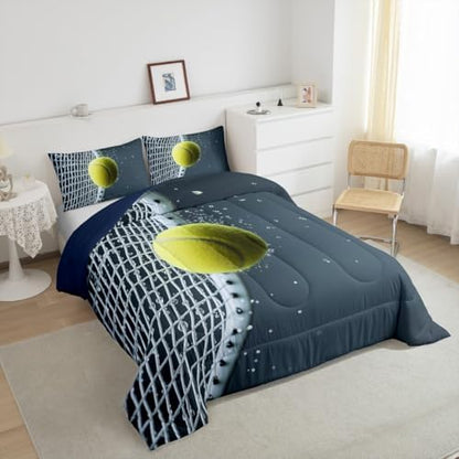 Castle Fairy 3D Tennis Comforter Set Toddler Size for Kids Modern Sport Competition Bedding Sets All Season Tennis Racket Print Quilt Set Bedroom Decor Ball Games Down Comforter,2Pcs