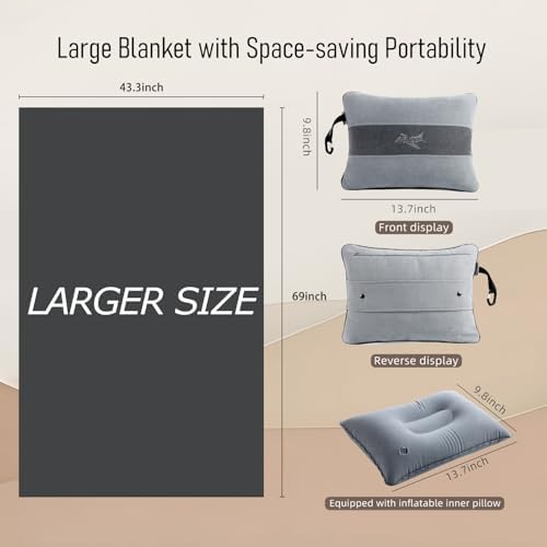 Melissa Large Soft Travel Blanket and Inflatable Pillow Set