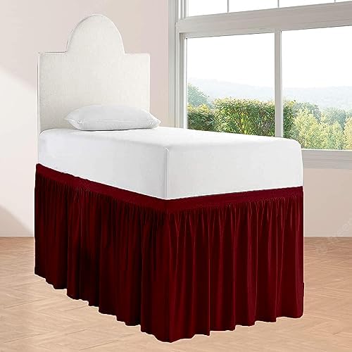 Crown Collection 34 Inch Drop Twin XL Size Dorm Bed Solid Bed Skirt Stylish Ruffled Pattern Split Corner Easy Fit Easy Care Fade & Wrinkle Resistant- Micorfiber